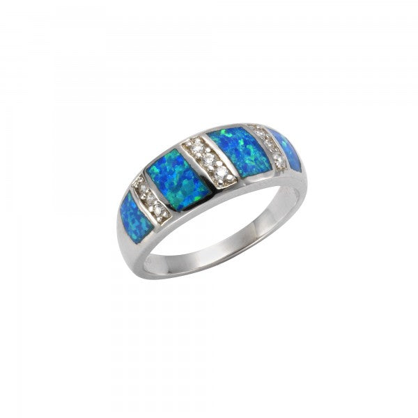 Ring 925/- Sterling silver synthetic opal blue shiny