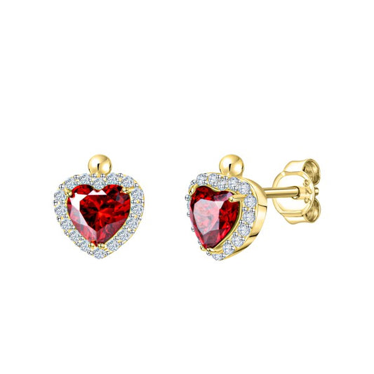 Stud earrings 375/- yellow gold bicolor zirconia white and red