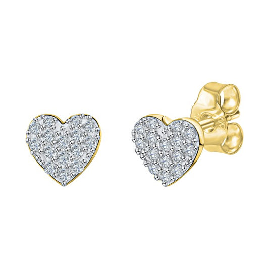 Stud earrings heart 375/- yellow gold bicolor zirconia