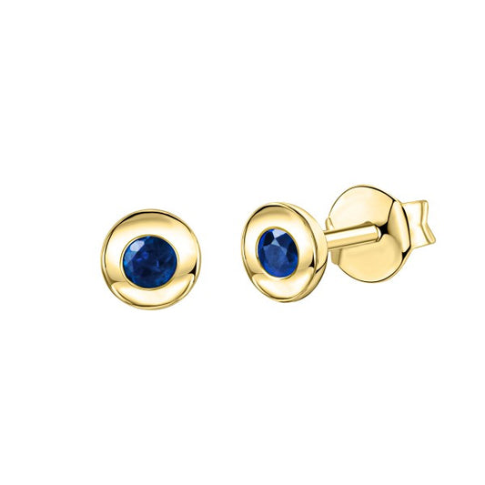 Stud earrings 375/- gold sapphire blue 0.4cm shiny