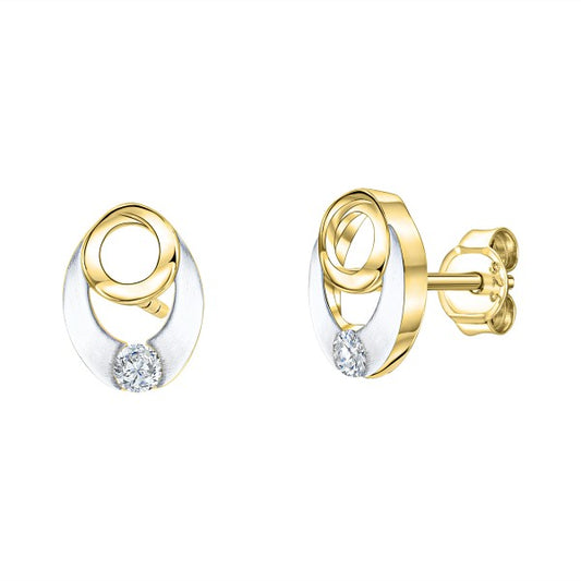 Stud earrings 375/- yellow gold bicolor zirconia