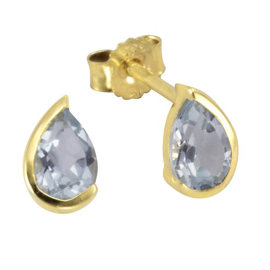 Stud earrings 585/- gold blue topaz beh. blue 0.7cm shiny