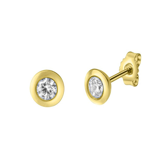 Stud earrings 375/- yellow gold shiny zirconia