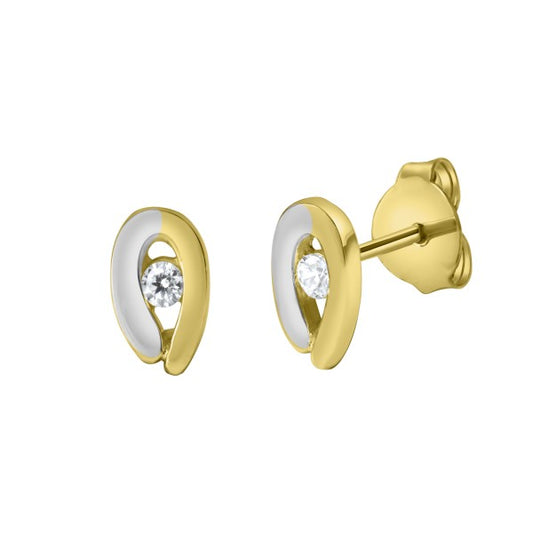 Stud earrings 375/- yellow gold bicolor zirconia