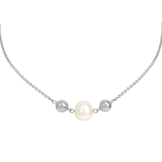 Necklace made of 925/- sterling silver rhodium-plated freshwater pearl