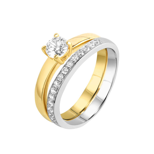 925 sterling silver gold plated two-tone white zirconia