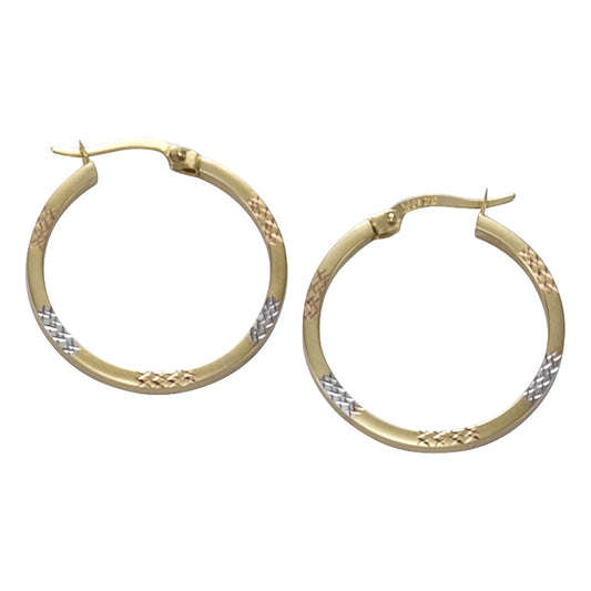 Elegant hoop earrings made of 333 yellow gold, 3-colored and diamond-coated