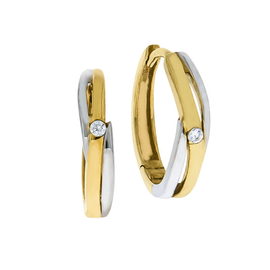 Hoop earrings with zirconia / 333 yellow gold bicolor