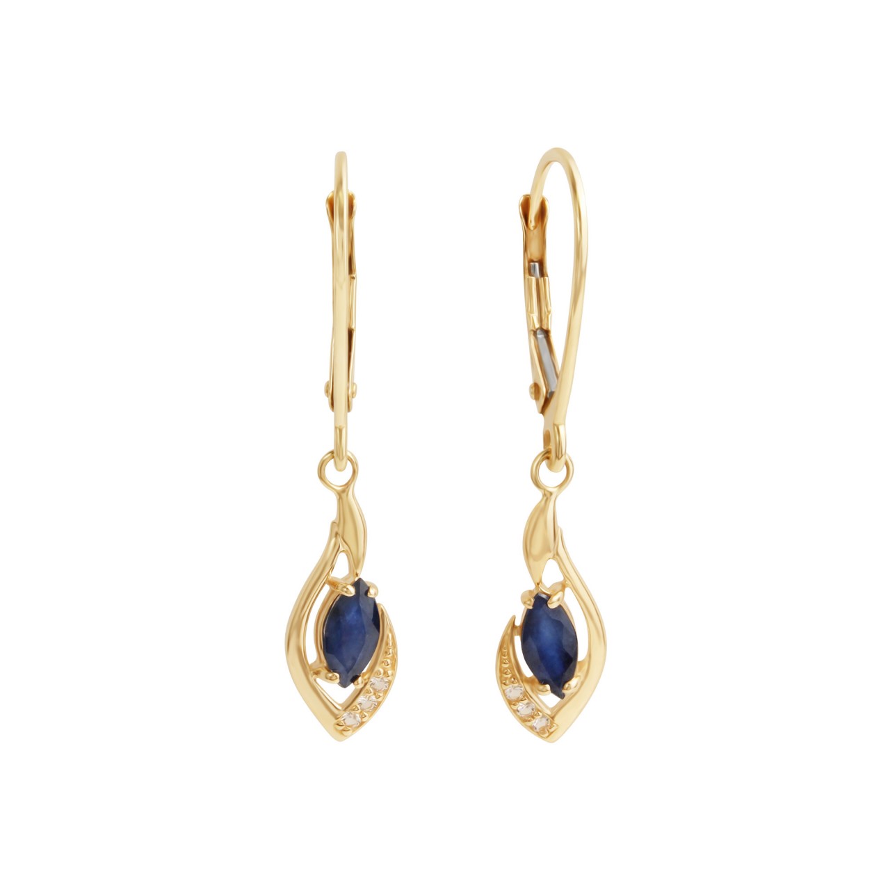 Earrings 375 yellow gold with sapphires and white topaz