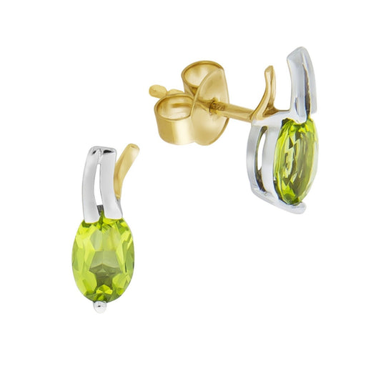 Stud earrings 375 yellow gold/white gold with peridot