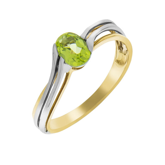 Ring 375 yellow gold/white gold with peridot