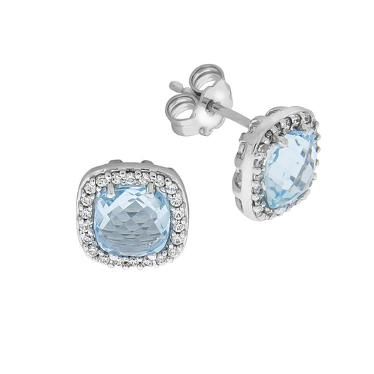 Stud earrings 375 white gold with 2 topaz and zirconia