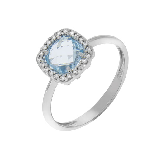 Ring 375 white gold with 1 topaz and zirconia