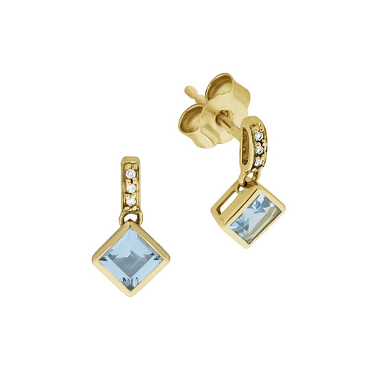 Stud earrings 585 yellow gold with blue topaz