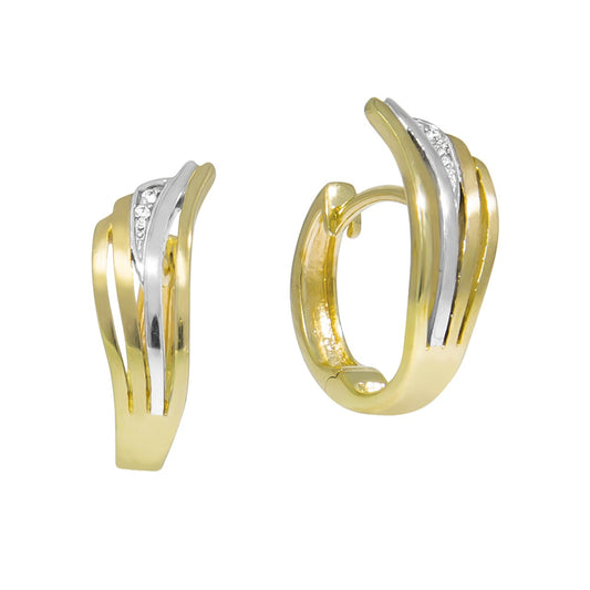 Folding hoop earrings 333/- gold zirconia white 1.5cm matt/gloss