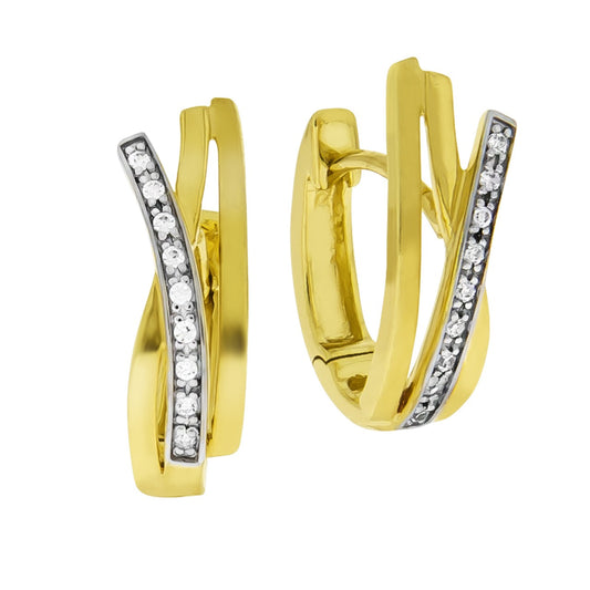 Folding hoop earrings 333/- yellow gold rhodium plated (part) 1.6cm zirconia