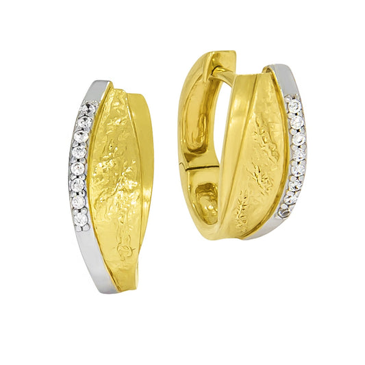 Folding hoop earrings 333/- gold zirconia white 1.4cm structured