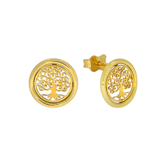 Stud earrings tree of life 375 yellow gold