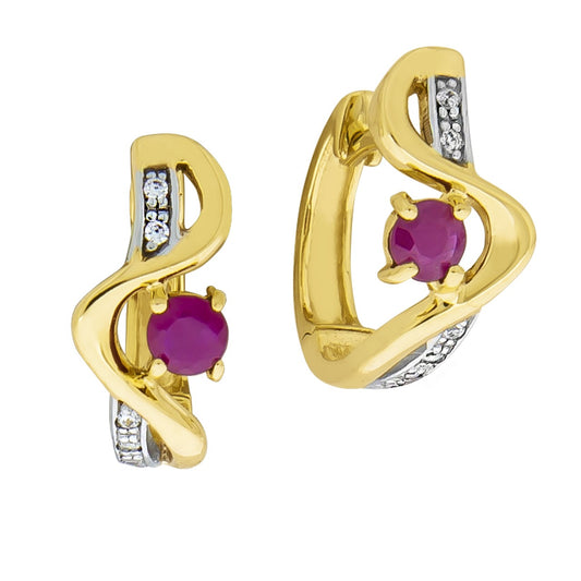 Folding hoop earrings 333 gold 1.4cm ruby