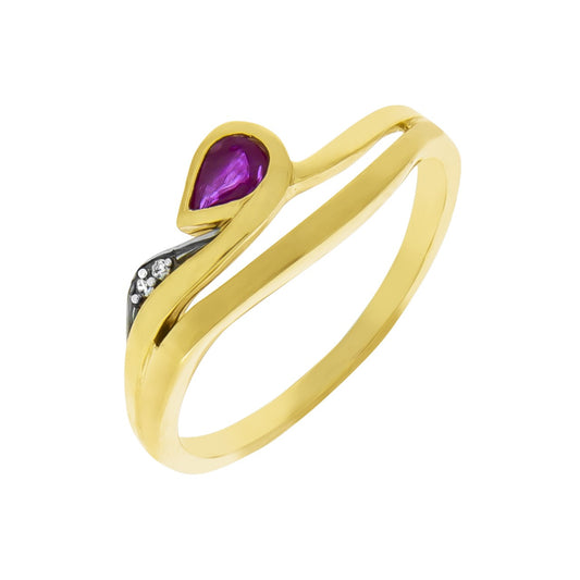 Ring 333/- gold ruby ​​red matt/gloss