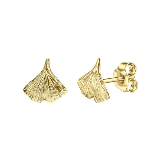 Ginkgo leaf stud earrings made of 333 yellow gold