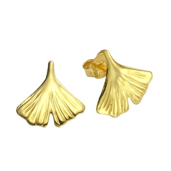 Stud earrings 585/- yellow gold ginkgo leaf