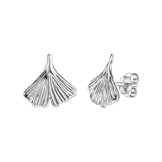 Stud earrings 375/- white gold ginkgo leaf