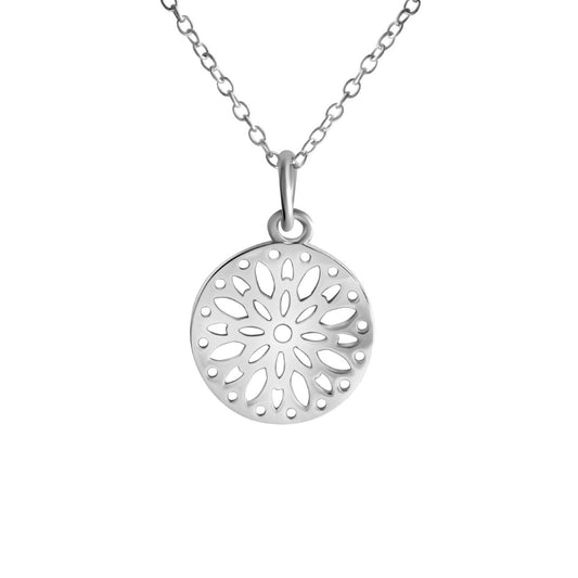 Anhänger mit Kette Ankerkette 925/- Sterling Silber rhodiniert 42+3cm mit floralem Muster