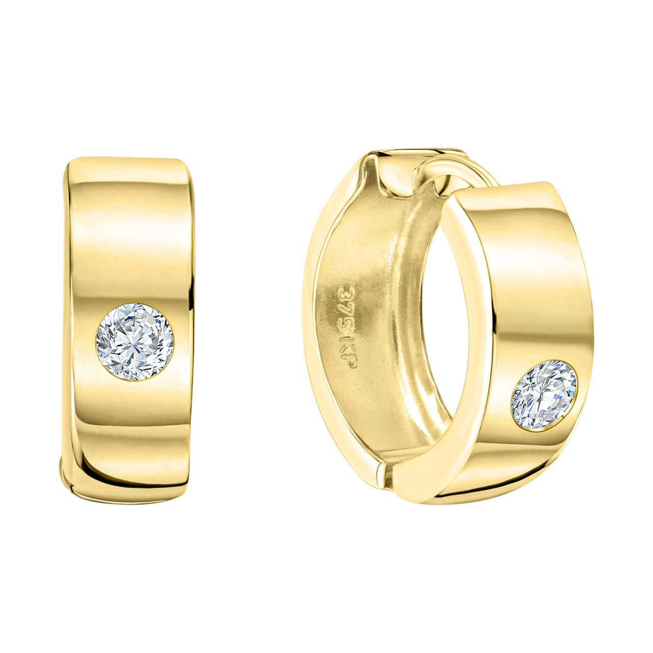 Folding hoop earrings 375/- yellow gold zirconia