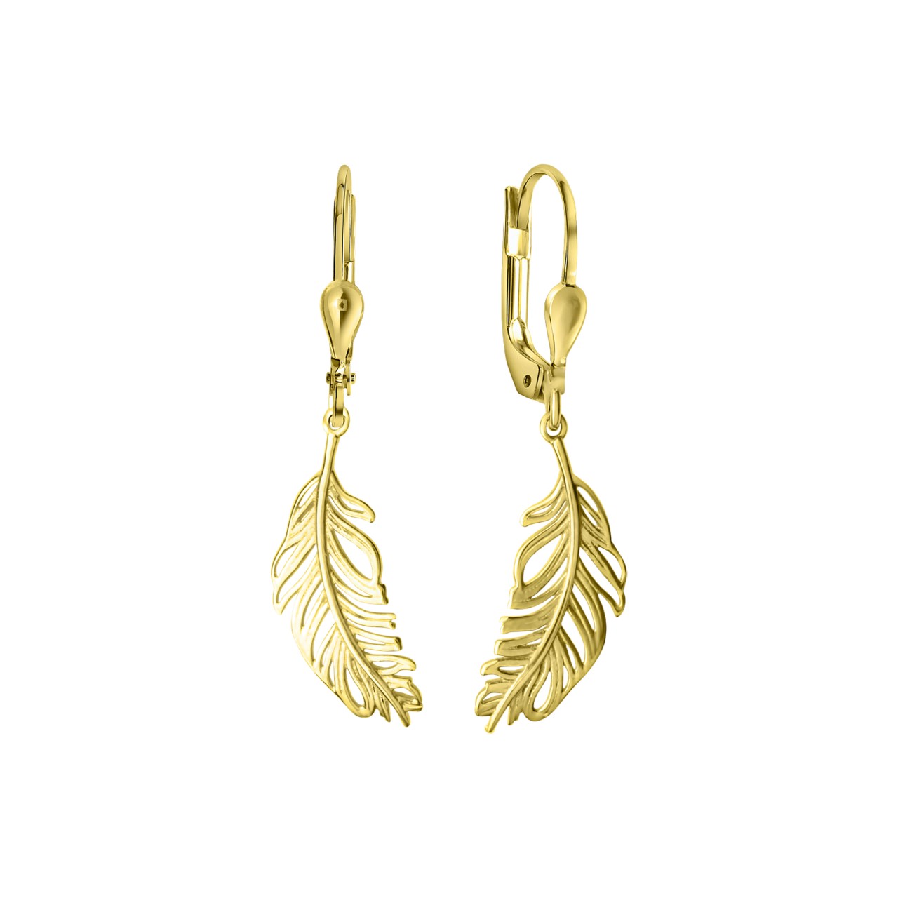 Earrings 375/- yellow gold shiny leaf motif