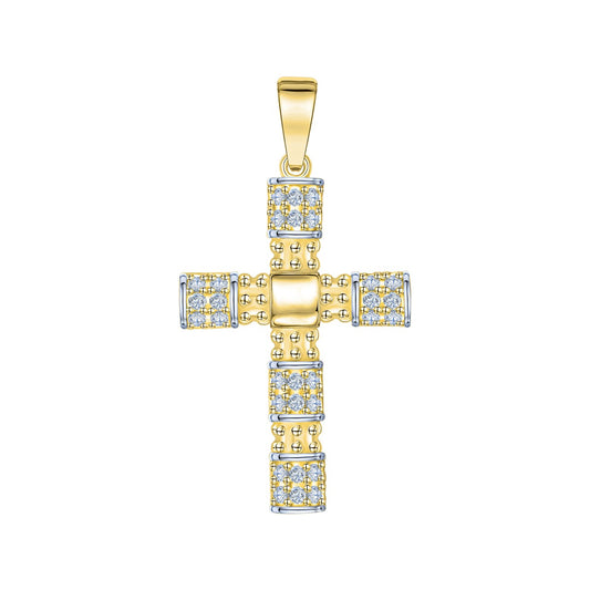 Pendant 375/- yellow gold bicolor zirconia cross