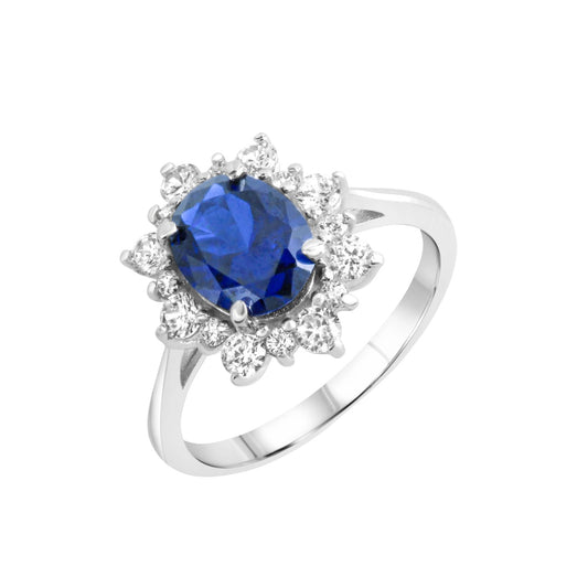 Ring 333/- white gold shiny synthetic spinel and zirconia