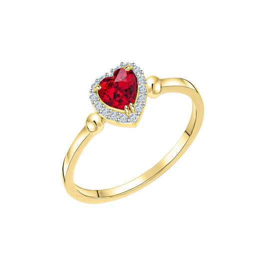 Ring 375/- yellow gold bicolor zirconia white and red