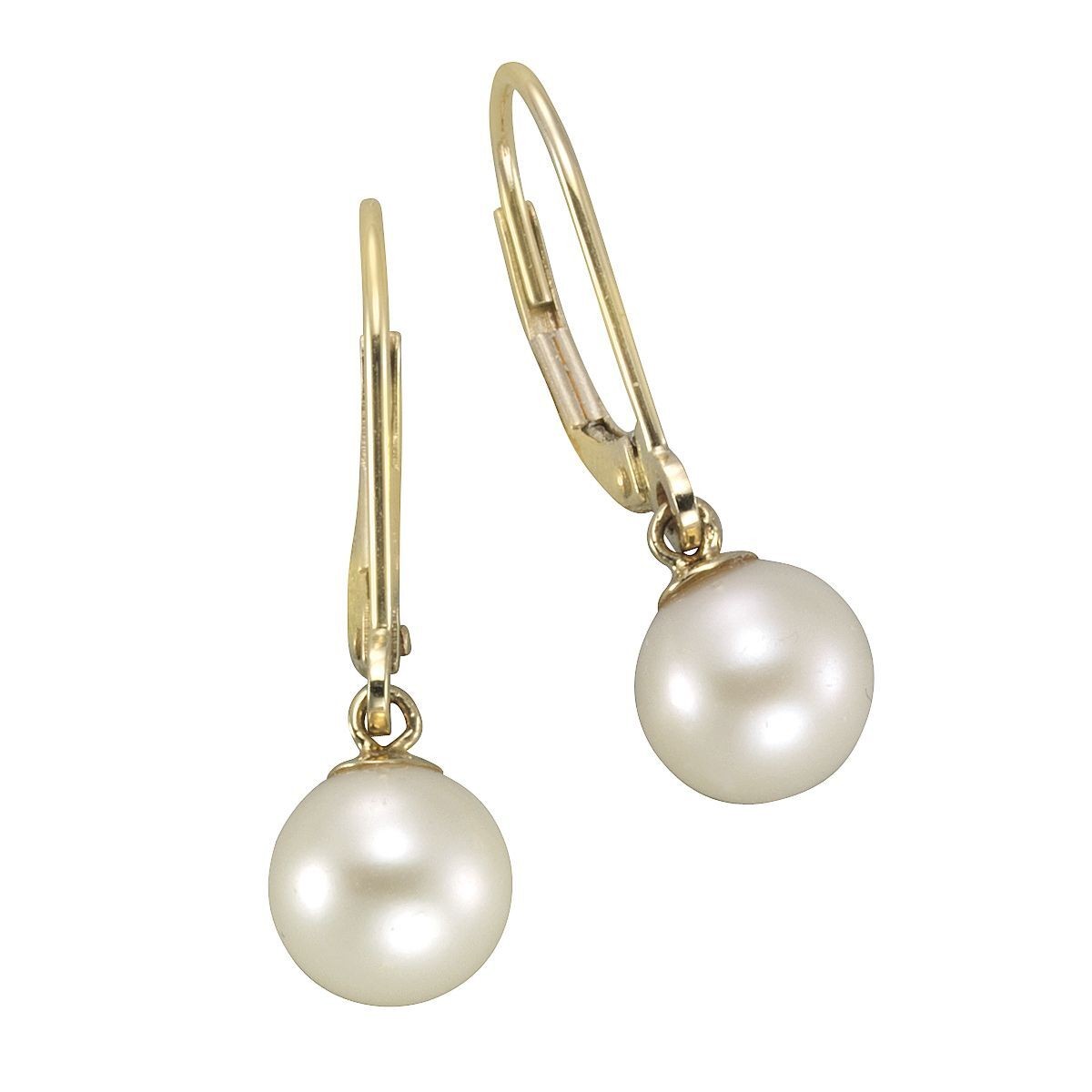 Earrings 585/- yellow gold freshwater cultured pearl 7-7.5mm