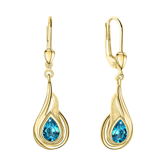 Earrings 375/- yellow gold shiny blue topaz