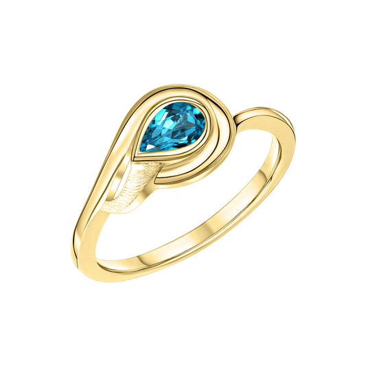 Ring 375/- yellow gold shiny with blue topaz