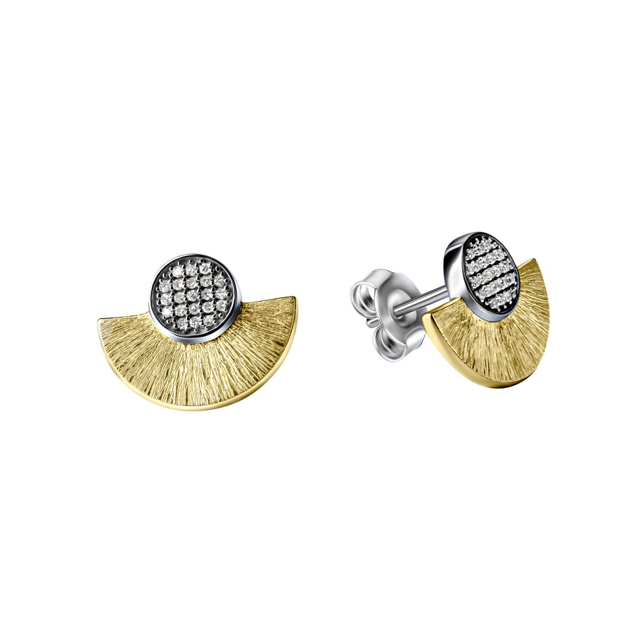 Stud earrings 375/- yellow gold bicolor diamonds