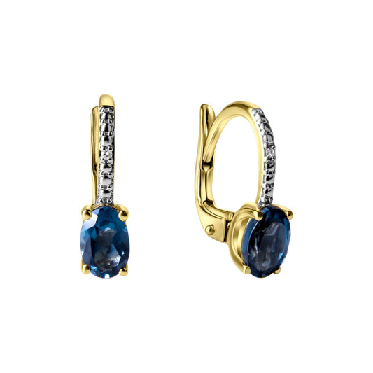 Earrings 585/- yellow gold bicolor with London topaz and diamonds