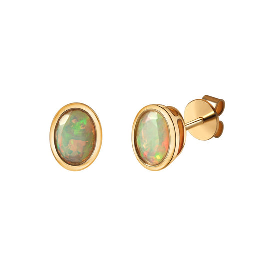 Stud earrings 585/- yellow gold shiny oval opal