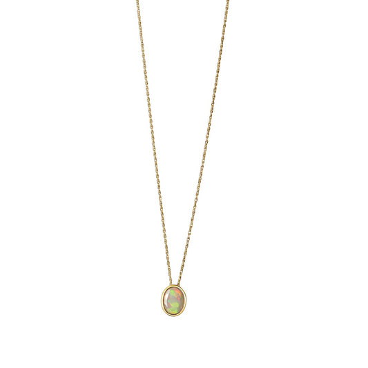 Necklace 585/- yellow gold shiny oval opal