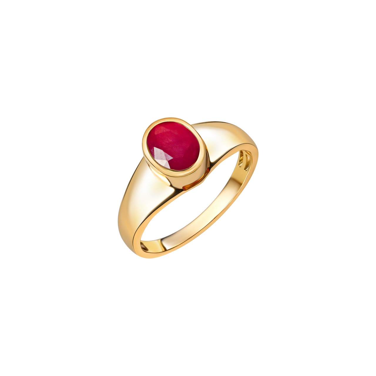 585/- yellow gold shiny oval ruby