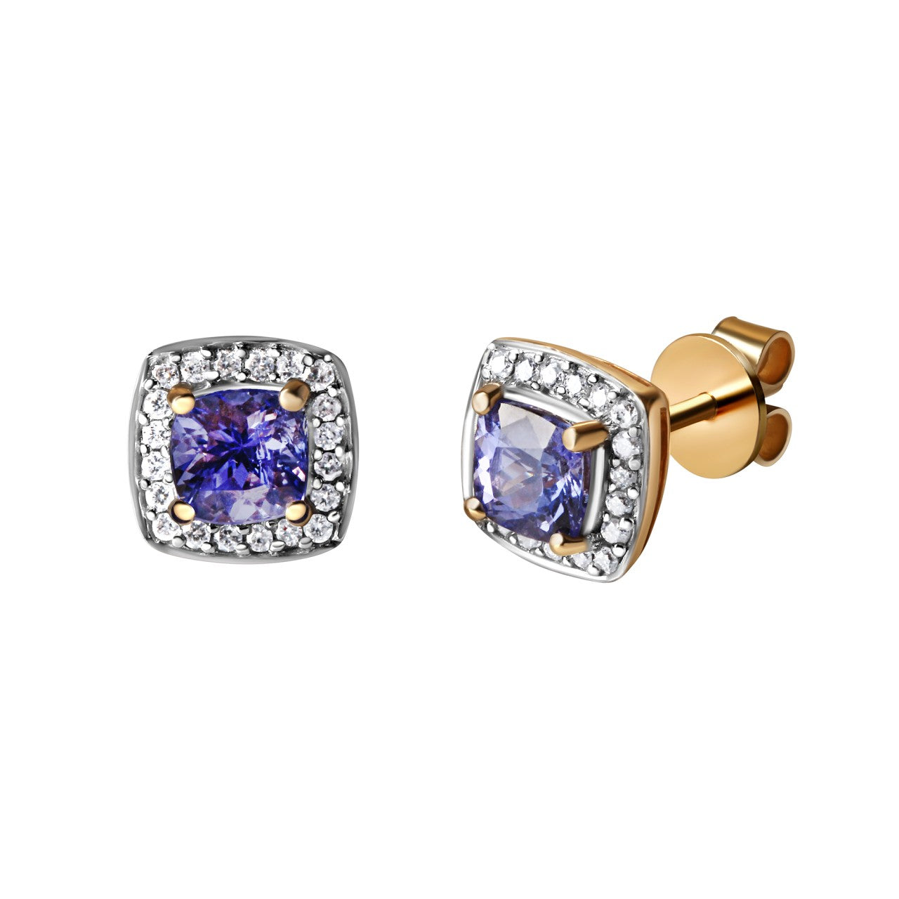 Stud earrings 585/- gold rhodium plated (part) 0.8cm brilliant 0.18ct.