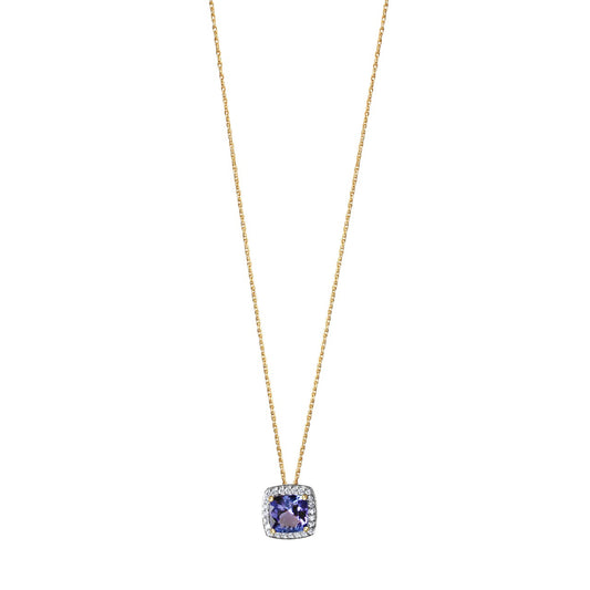 Necklace 585/- yellow gold bicolor with tanzanite and brilliant-cut diamonds