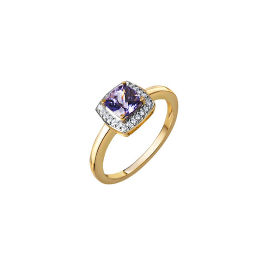 585/- yellow gold shiny tanzanite and brilliant