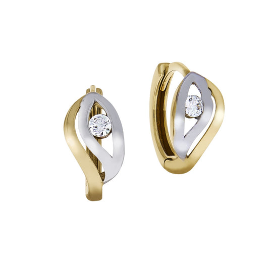 Folding hoop earrings 375/- yellow gold bicolor zirconia