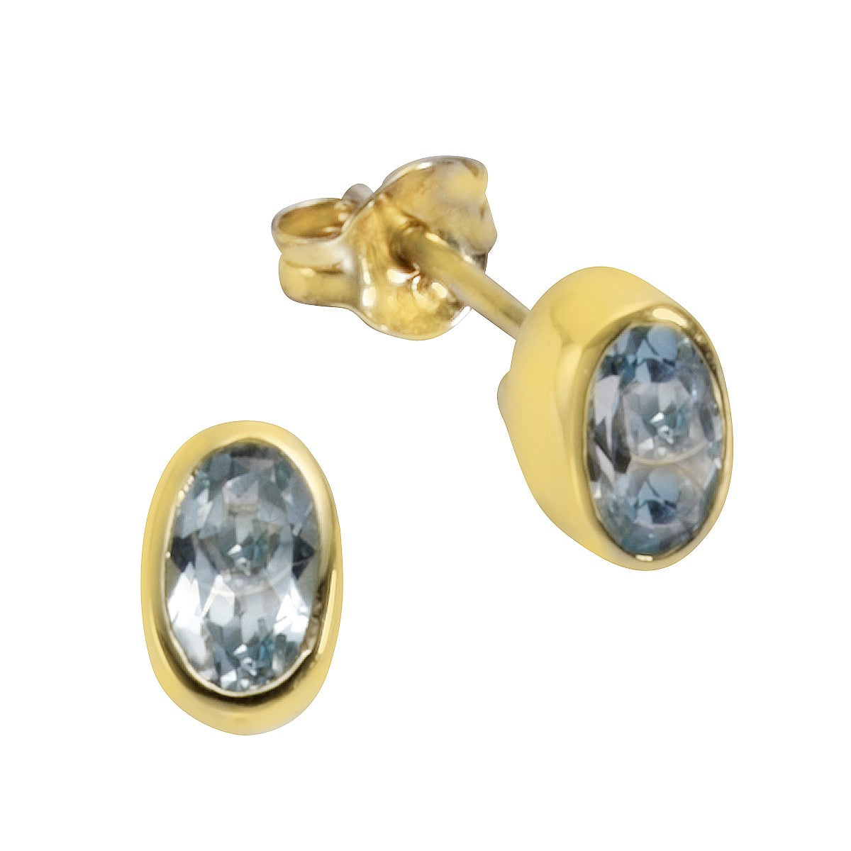 Stud earrings 585/- yellow gold blue topaz