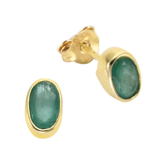 Stud earrings 585/- yellow gold emerald