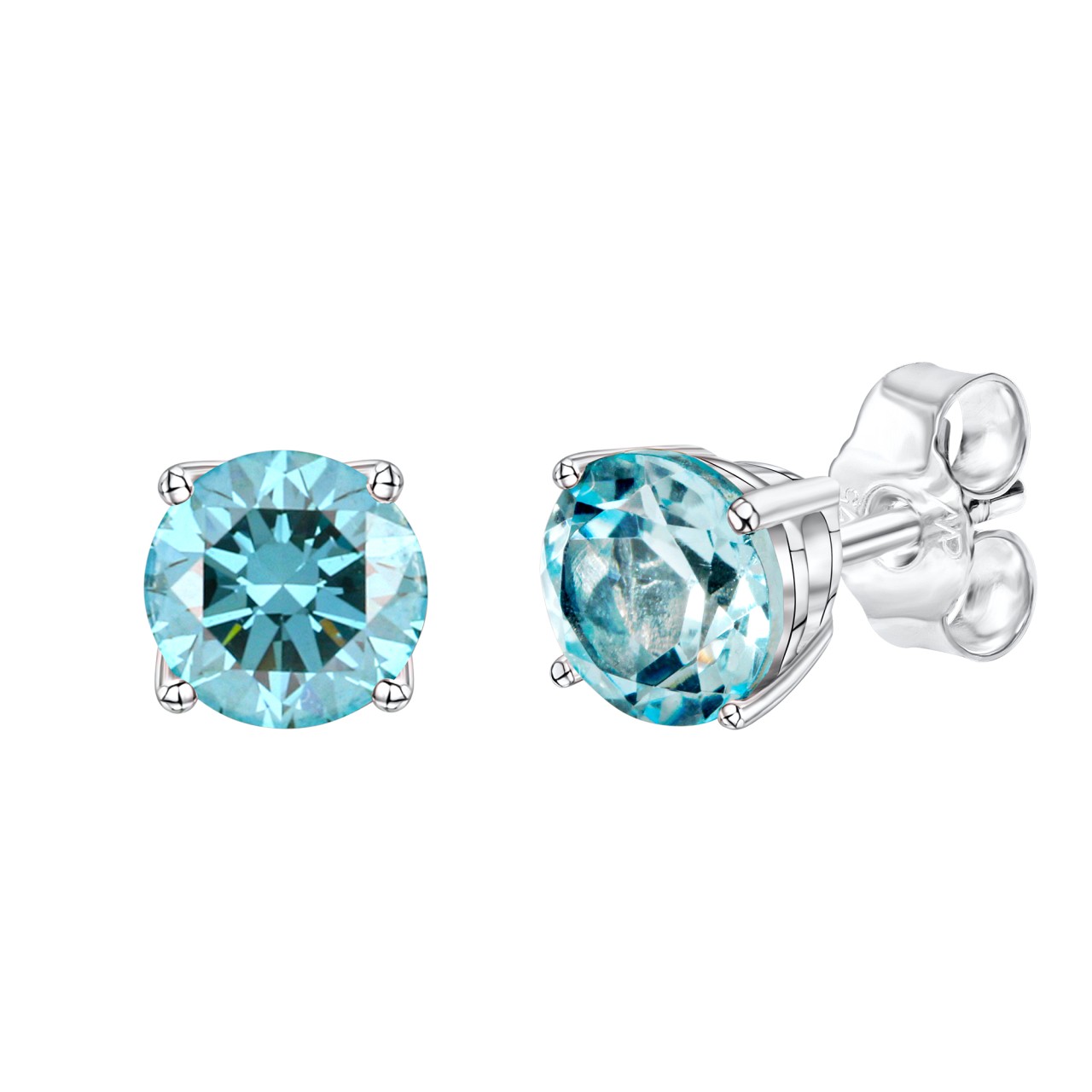 Stud earrings 375/- yellow gold white rhodium plated blue topaz