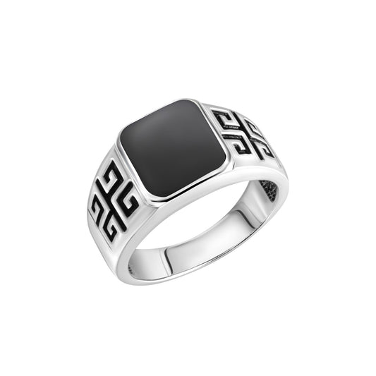 Herren Ring 925/- Sterling Silber rhodiniert schwarzer Achat