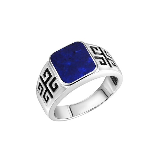 Herren Ring 925/- Sterling Silber rhodiniert Lapislazuli